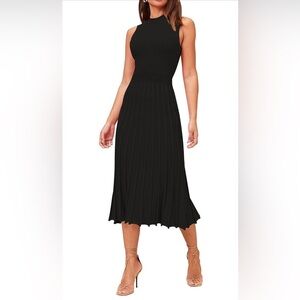 NWOT Pink Queen Crew Neck High Waisted Bodycon Pleated Ribbed Swing Knit Dress